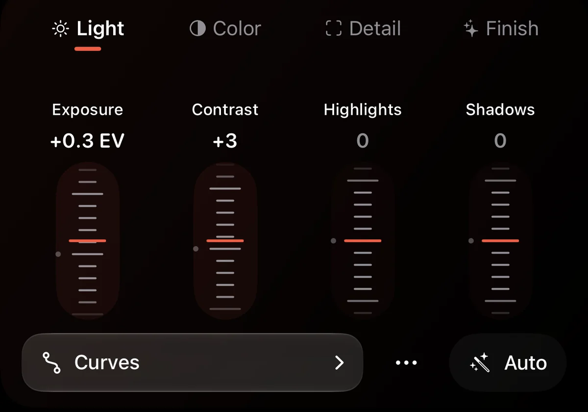 Close-up of the exposure and contrast faders