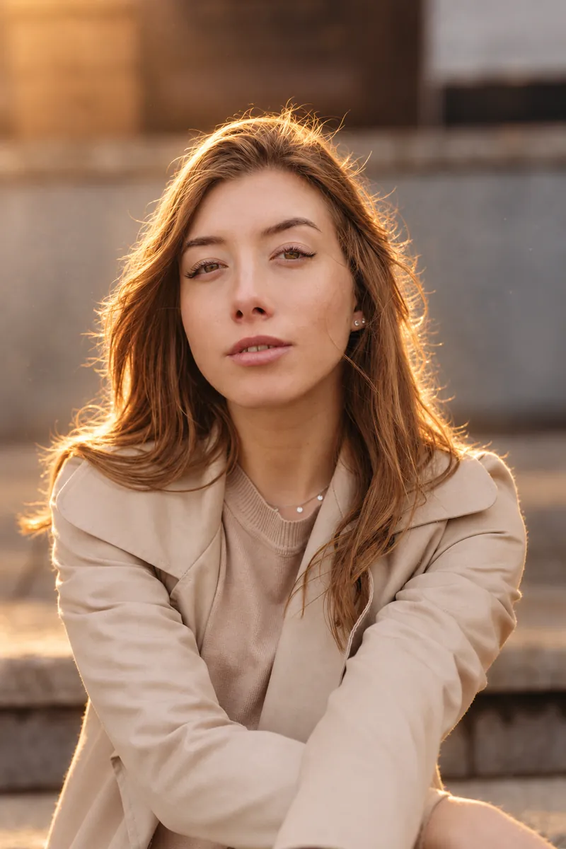 A portrait with warm light catching her hair
